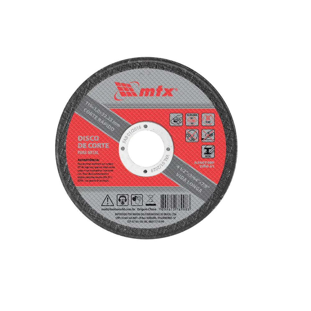 Disco de Corte para Metal 115 1,0 22 23mm Mtx TW015